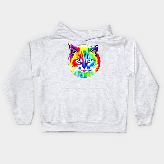 Colorful Rainbow Cats Digital Portrait (MD23Ar008) Kids Hoodie by Maikell Designs